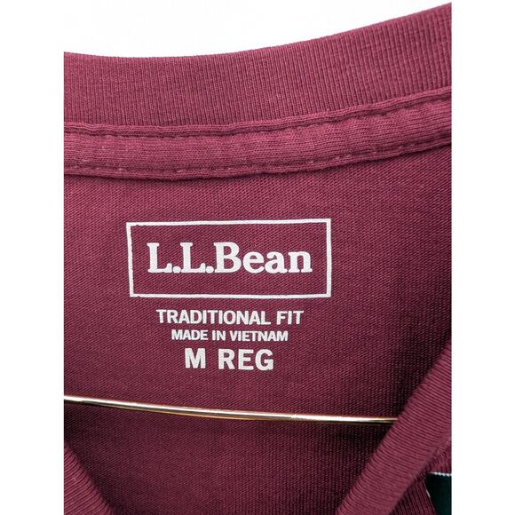 NWT L.L. Bean Men's Carefree Unshrinkable Tee with Pocket in Deep Port sz Medium - Picture 5 of 6